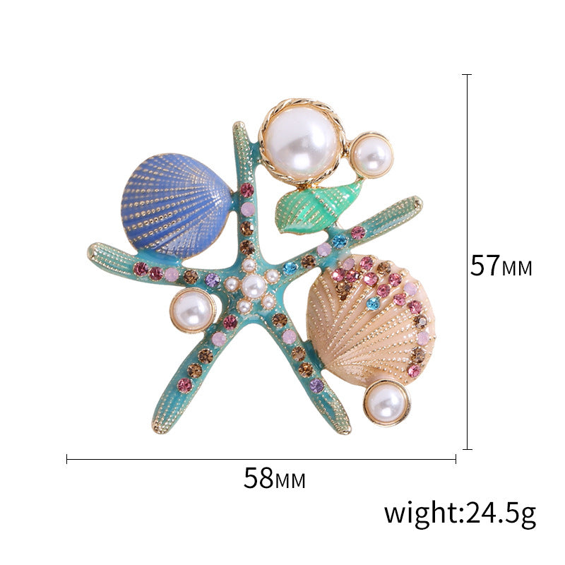 Alloy Rhinestone Starfish Shell Brooch PA3667