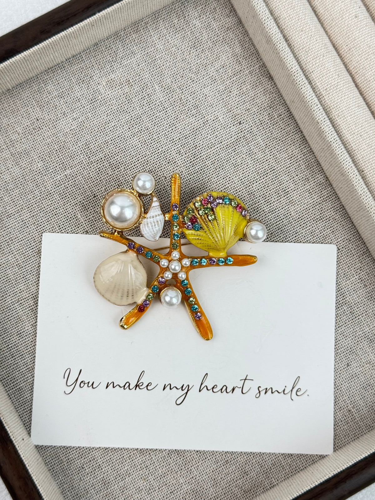 Alloy Rhinestone Starfish Shell Brooch PA3667
