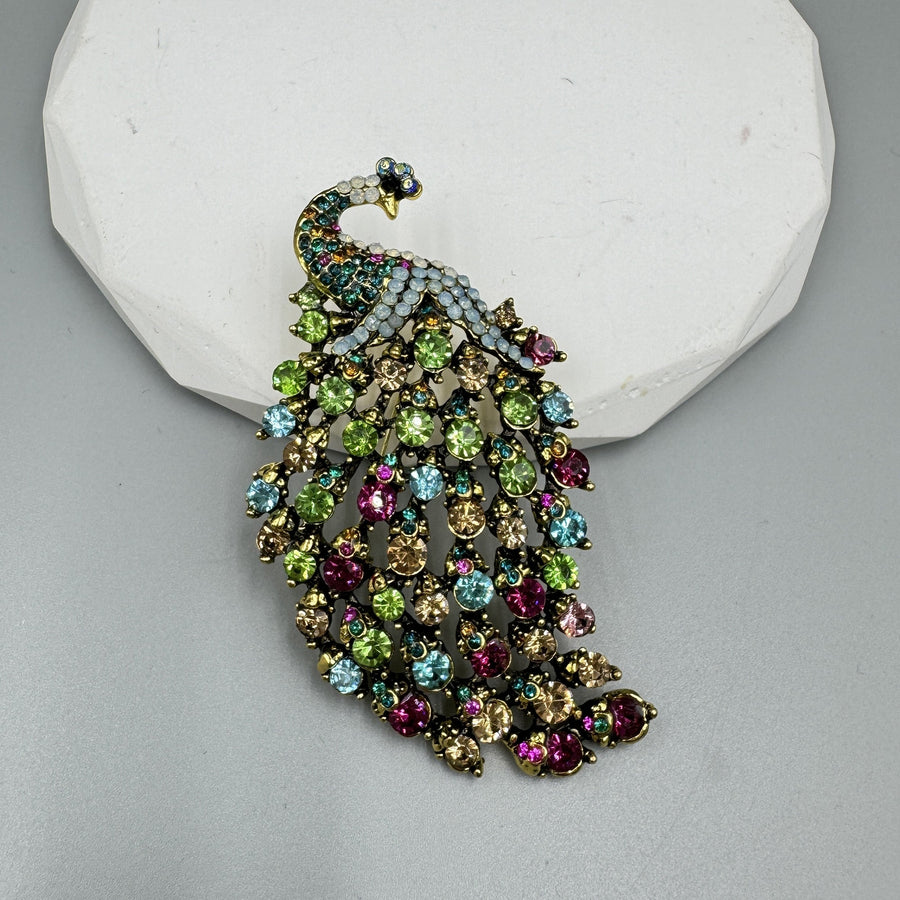 Peacock Rhinestone Brooch PA3689