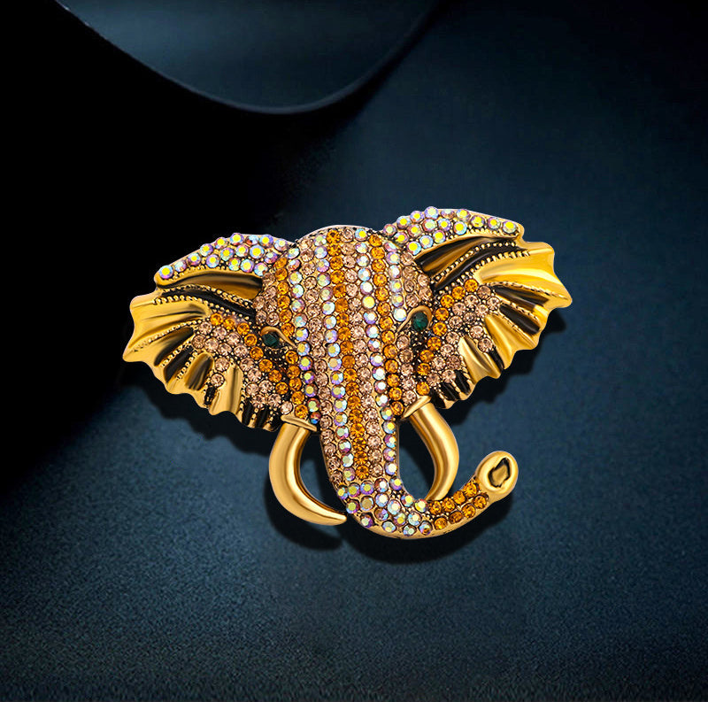 Elephant Head Rhinestone Brooch PA3695