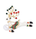 Christmas Elk Rhinestone Pearl Brooch PA3719