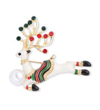 Christmas Elk Rhinestone Pearl Brooch PA3719