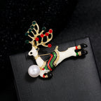 Christmas Elk Rhinestone Pearl Brooch PA3719