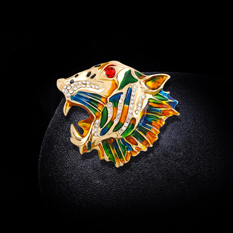 Tiger Head Rhinestone Brooch PA3739