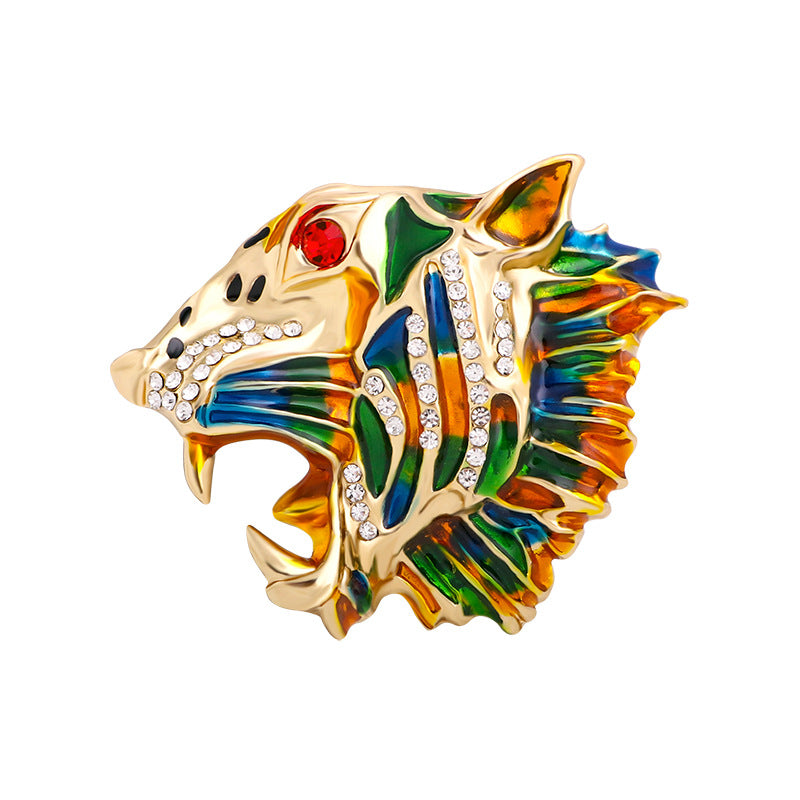Tiger Head Rhinestone Brooch PA3739
