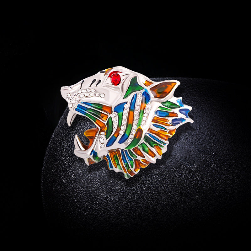 Tiger Head Rhinestone Brooch PA3739