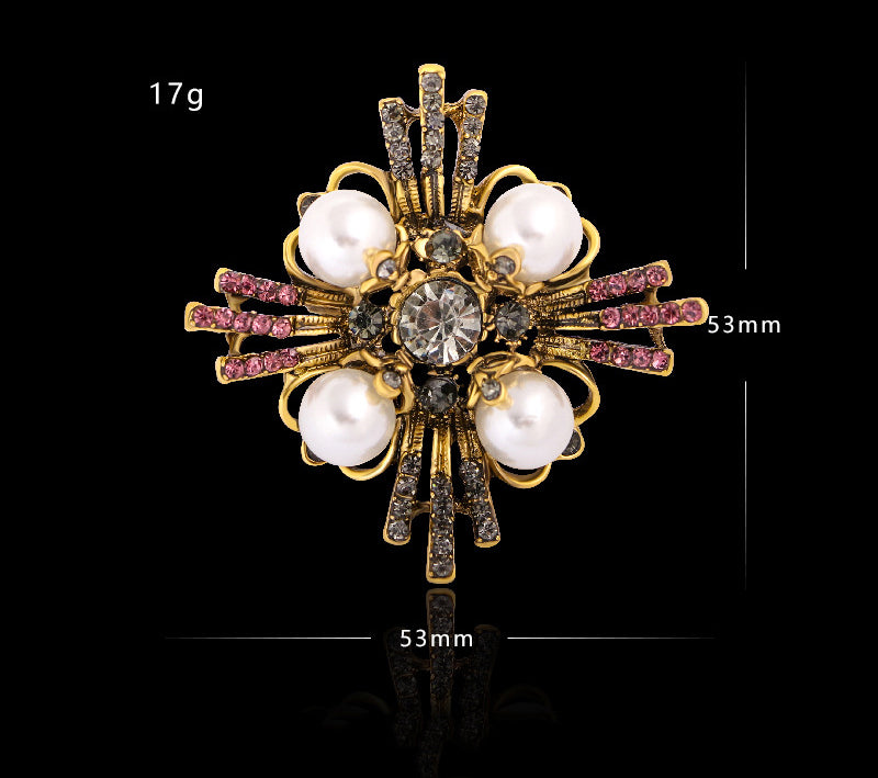 Cross Pearl Rhinestone Brooch PA3766