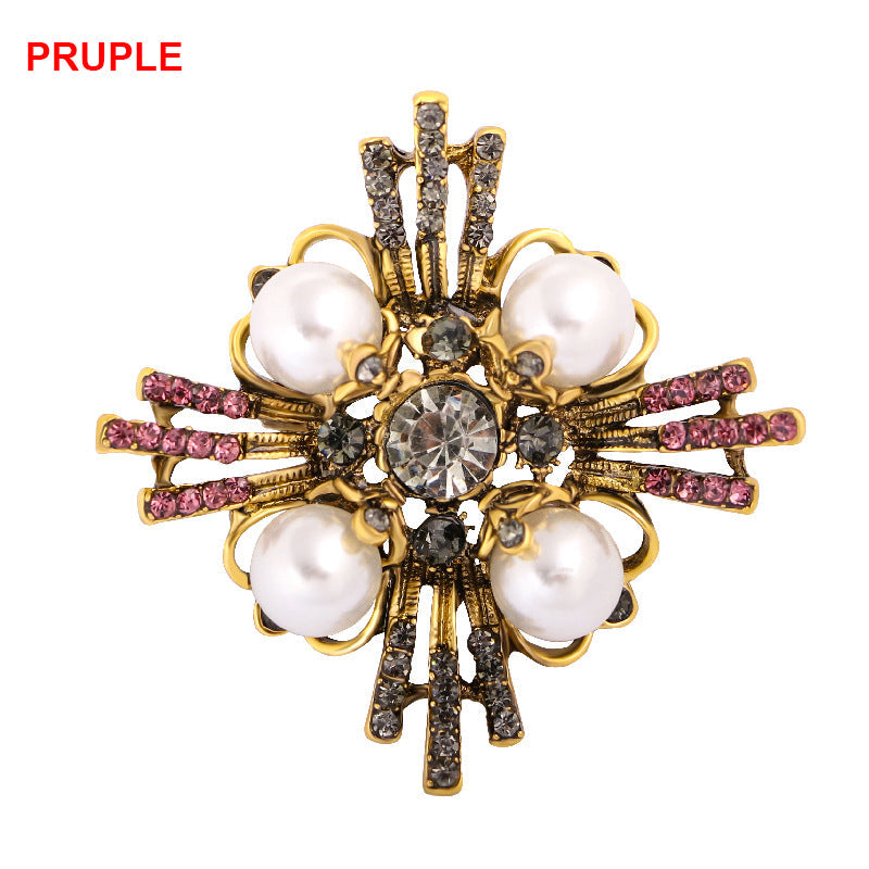 Cross Pearl Rhinestone Brooch PA3766