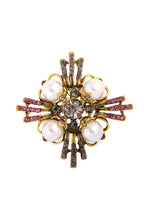 Cross Pearl Rhinestone Brooch PA3766