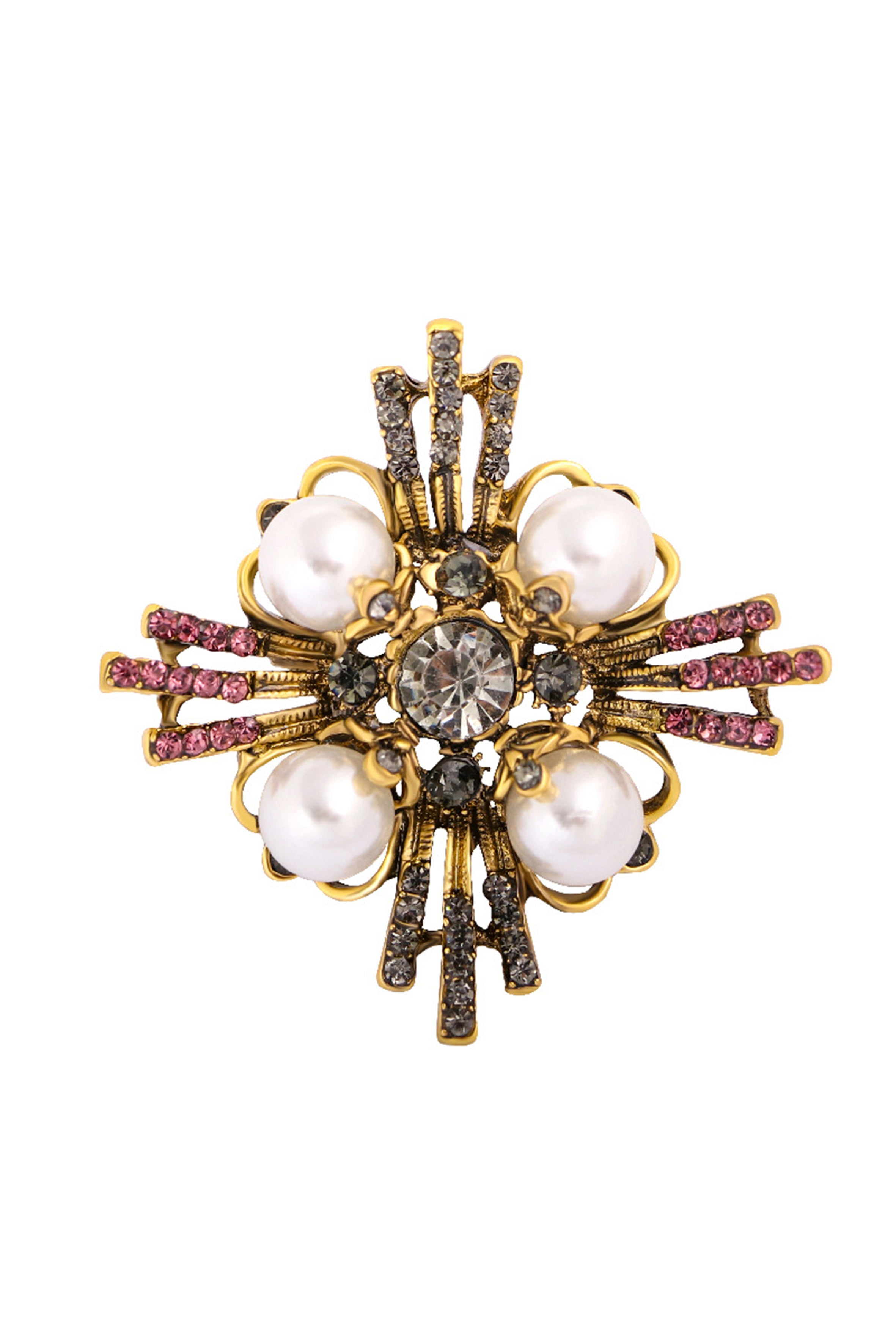 Cross Pearl Rhinestone Brooch PA3766