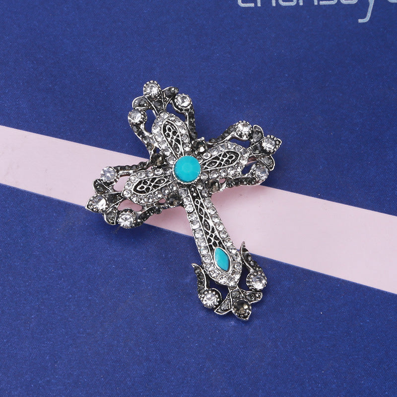 Cross Rhinestone Pearl Brooch PA3845