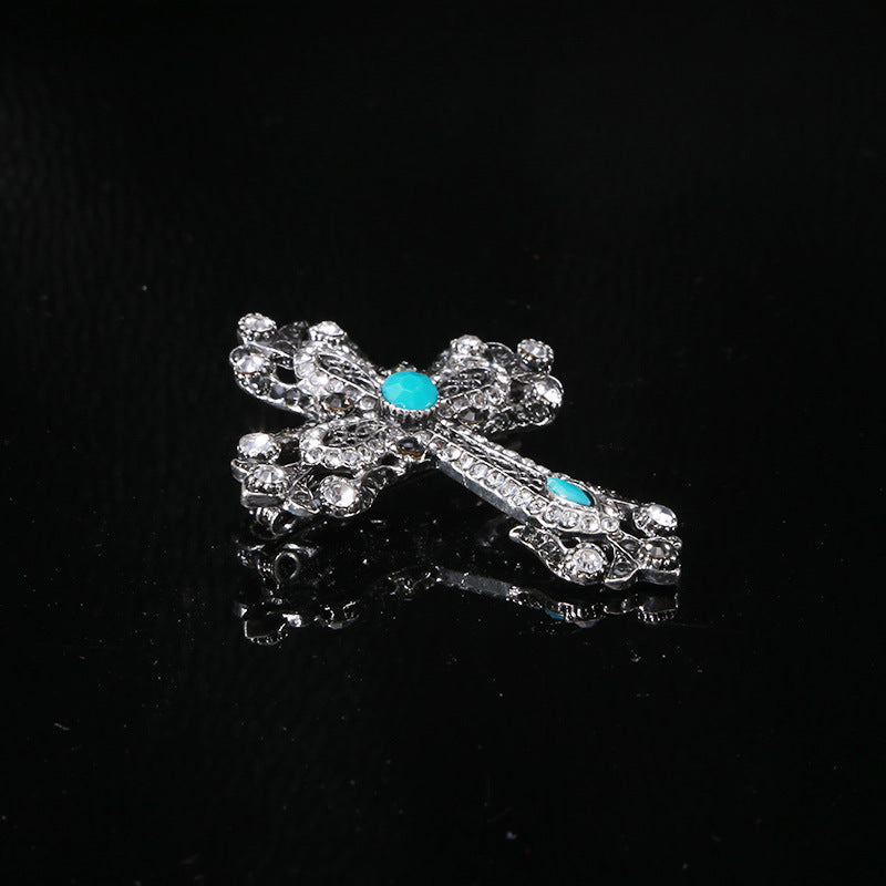Cross Rhinestone Pearl Brooch PA3845