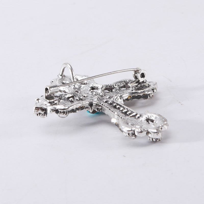 Cross Rhinestone Pearl Brooch PA3845