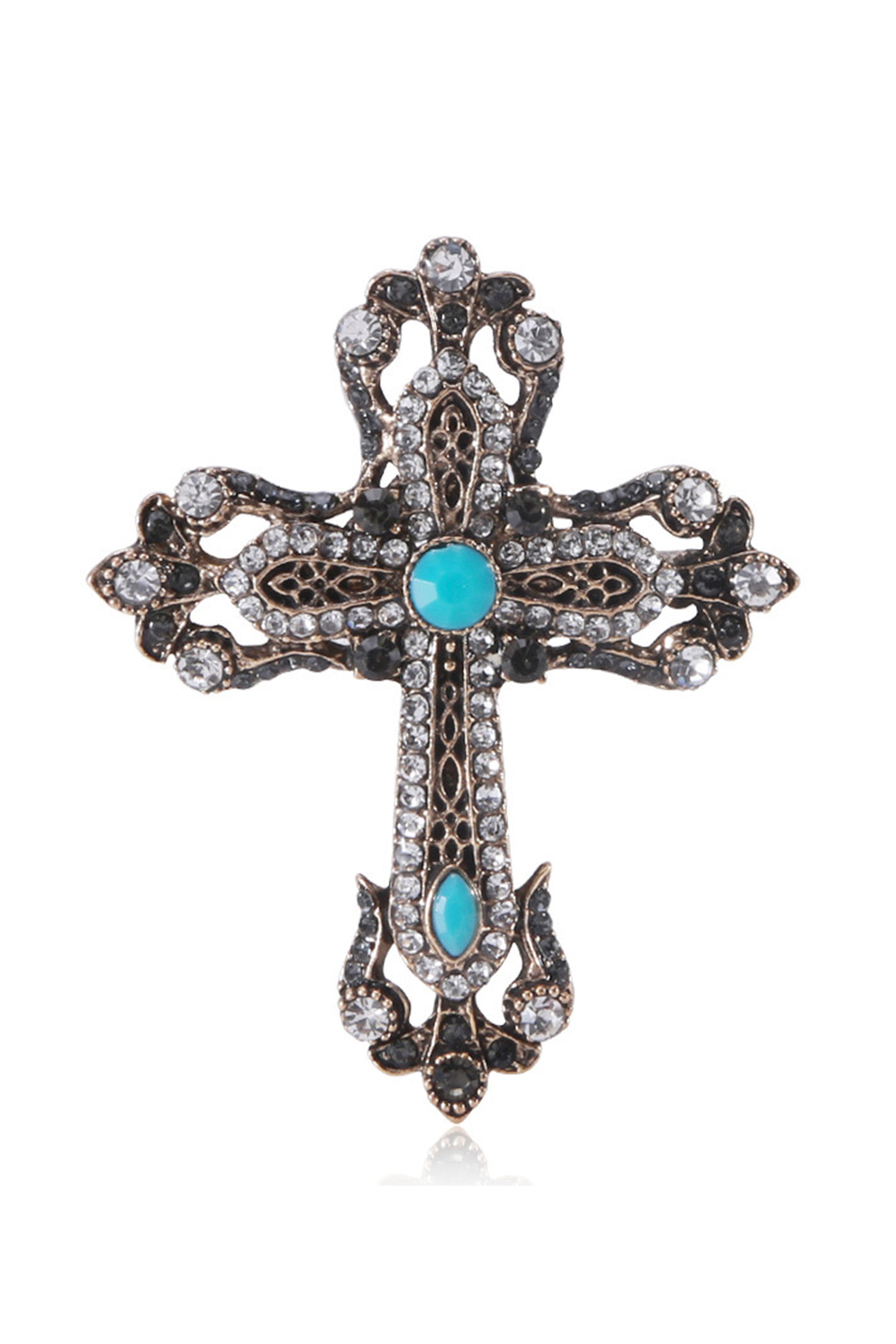 Cross Rhinestone Pearl Brooch PA3845