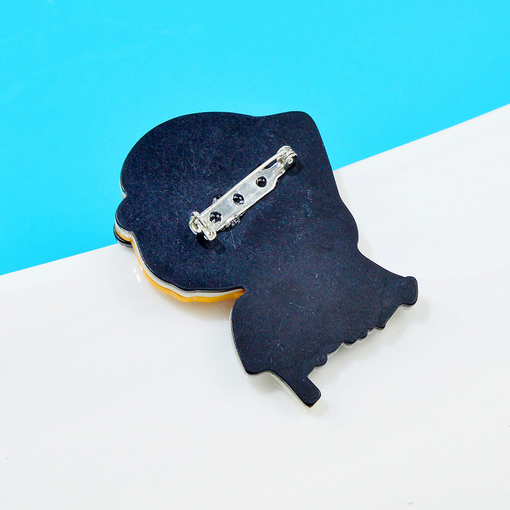 Cap And Glass Girl Acrylic Brooch PA4096