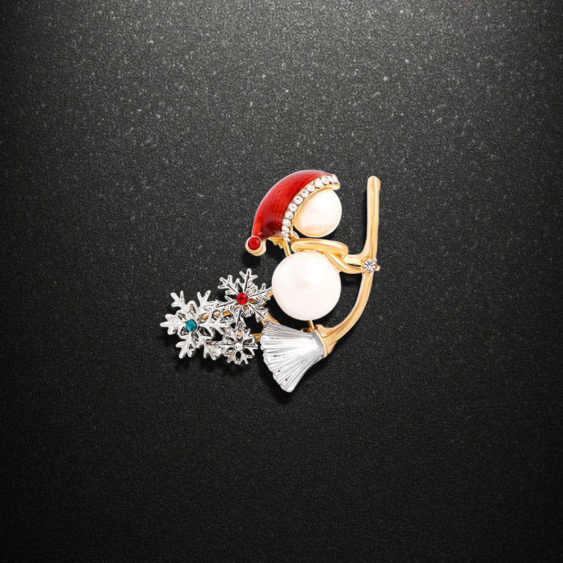 Snowman Broom Alloy Brooch PA4242