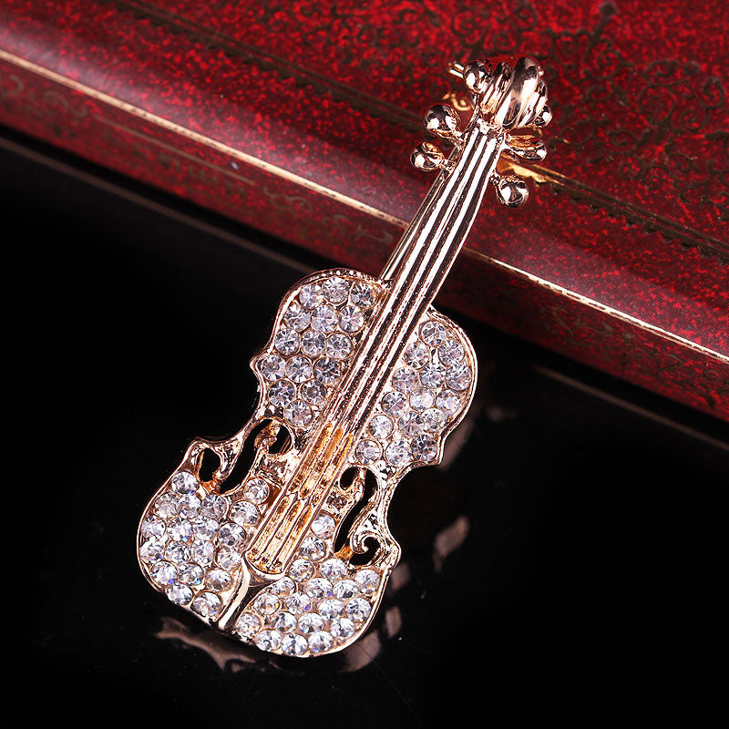 Violin Rhinestone Brooch PA4370