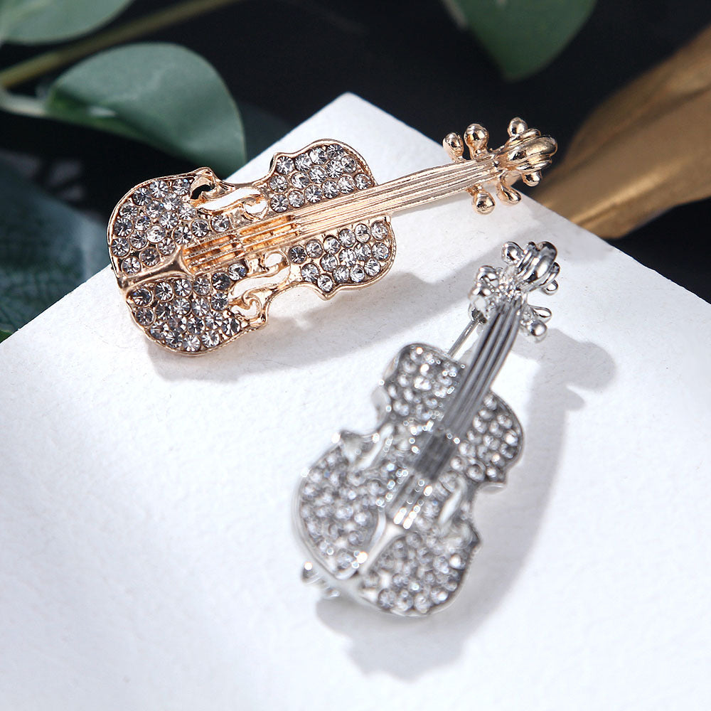 Violin Rhinestone Brooch PA4370