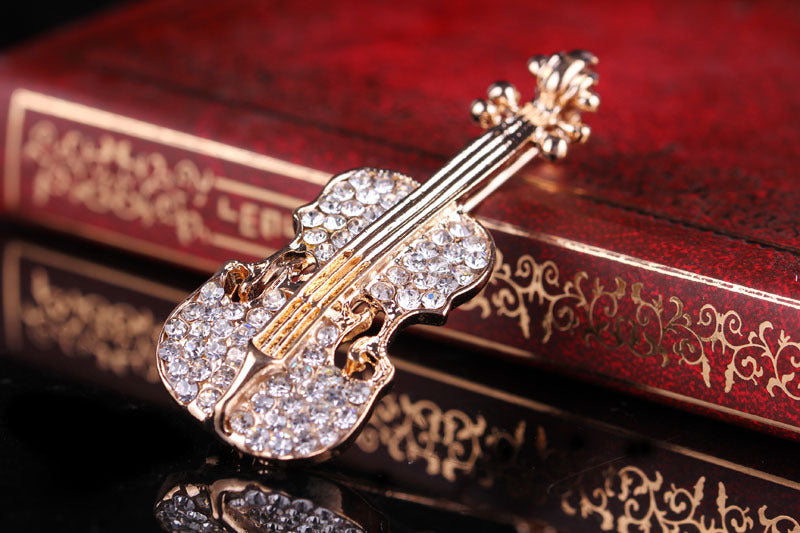 Violin Rhinestone Brooch PA4370