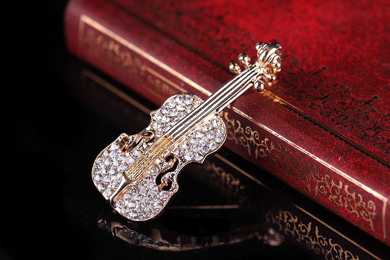 Violin Rhinestone Brooch PA4370