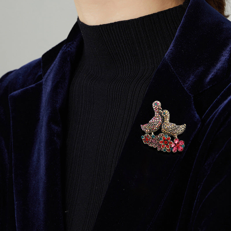 Mandarin Duck Rhinestone Brooch PA4530
