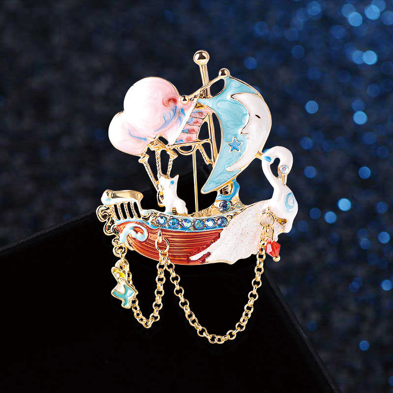 Sailboat Crystal Alloy Brooch PA4569