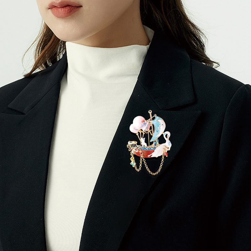 Sailboat Crystal Alloy Brooch PA4569