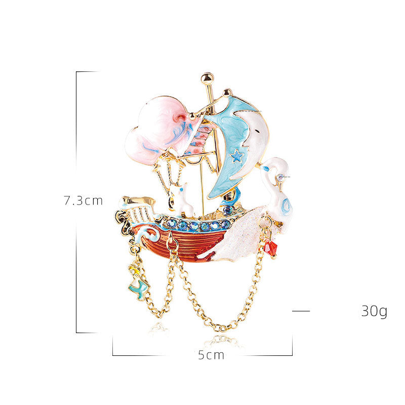 Sailboat Crystal Alloy Brooch PA4569
