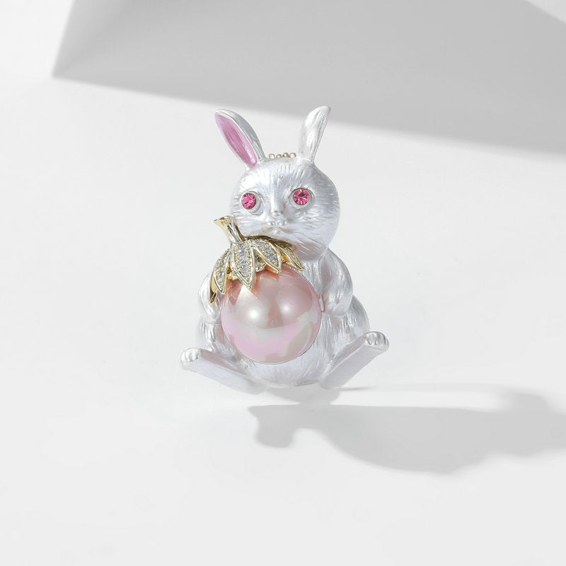Bunny Cubic Zirconia Pearl Brooch PA4580