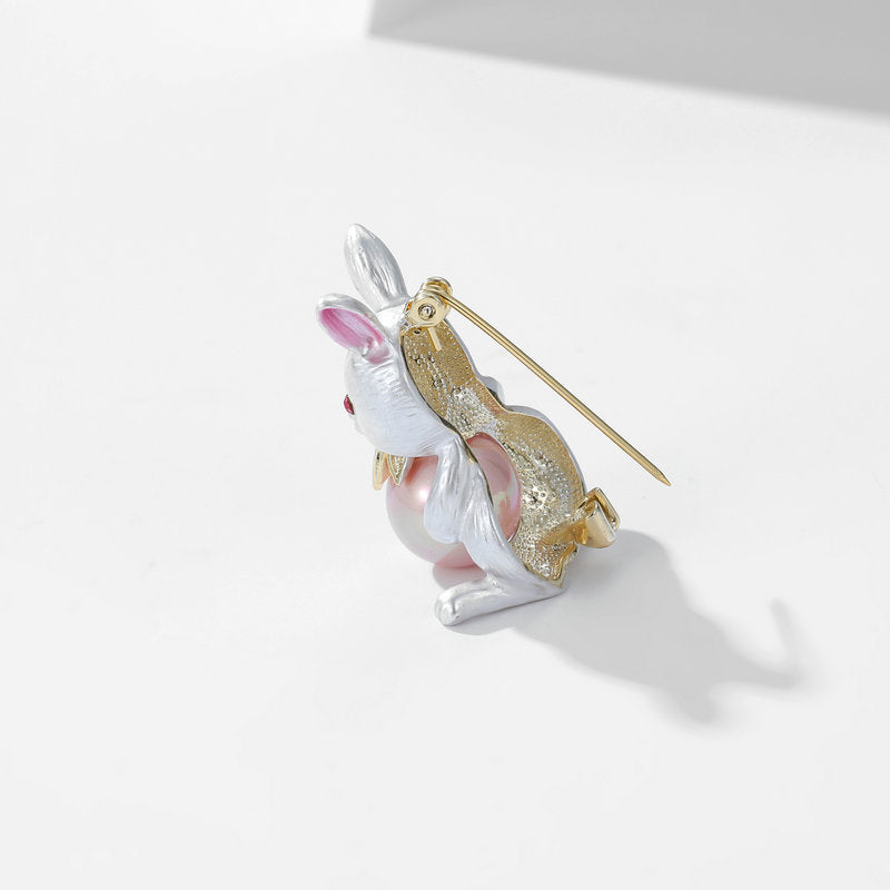 Bunny Cubic Zirconia Pearl Brooch PA4580