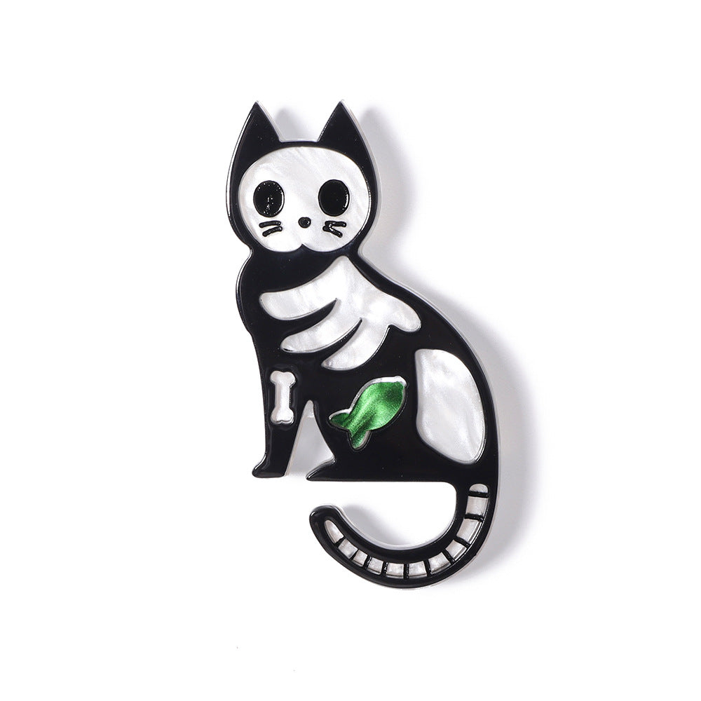 Cat Skeleton Acrylic Brooch PA4708