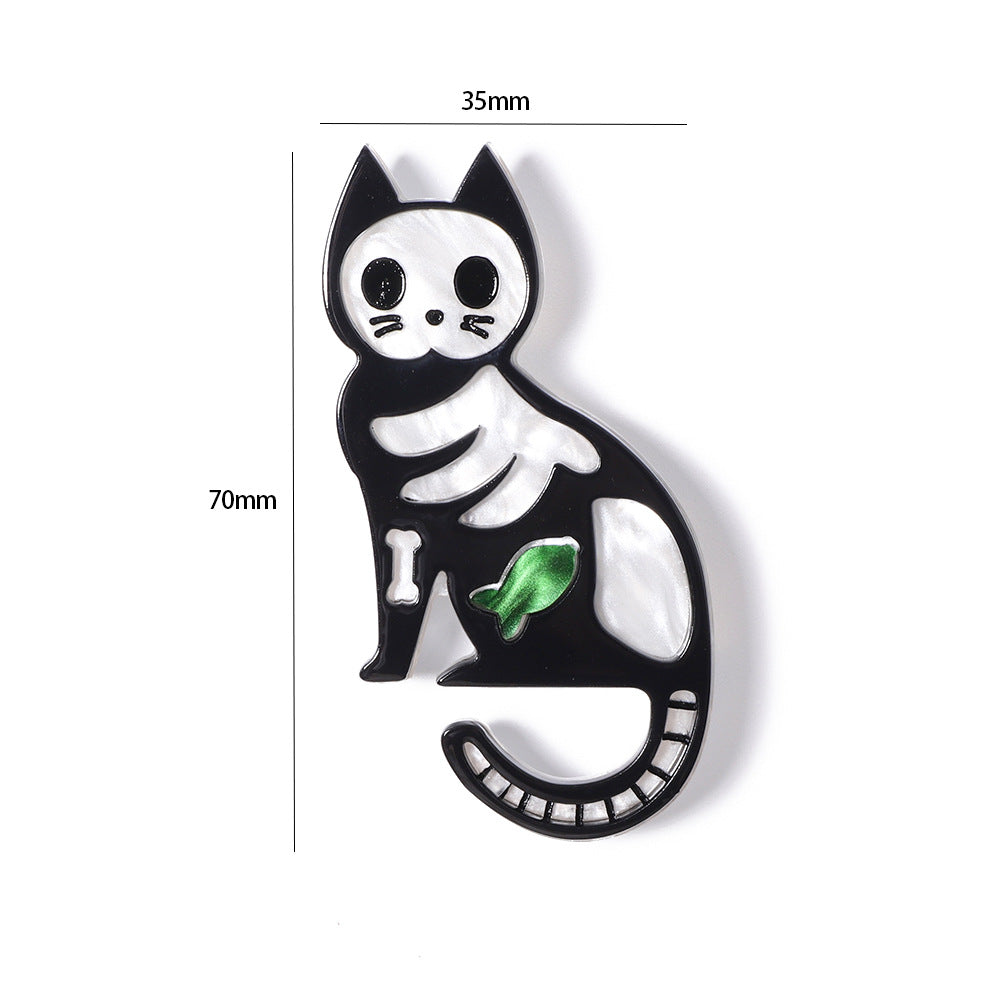 Cat Skeleton Acrylic Brooch PA4708