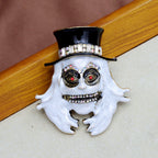 White Ghost Wearing Hat Rhinestone Brooch PA4950