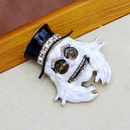 White Ghost Wearing Hat Rhinestone Brooch PA4950