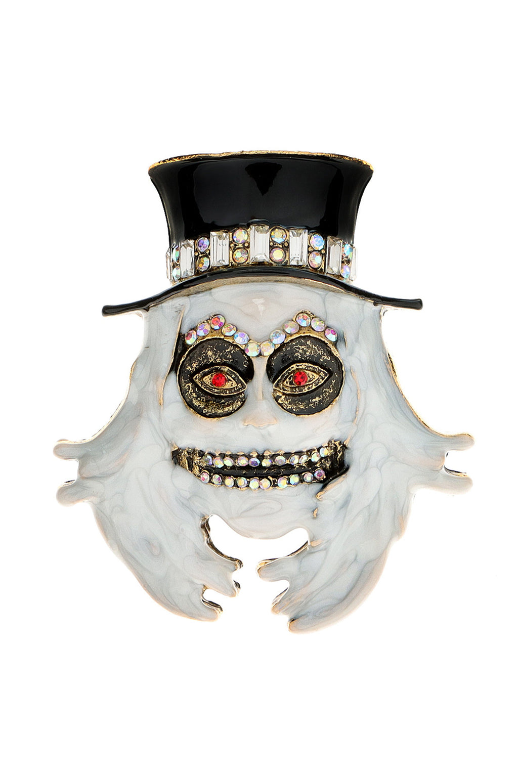 White Ghost Wearing Hat Rhinestone Brooch PA4950