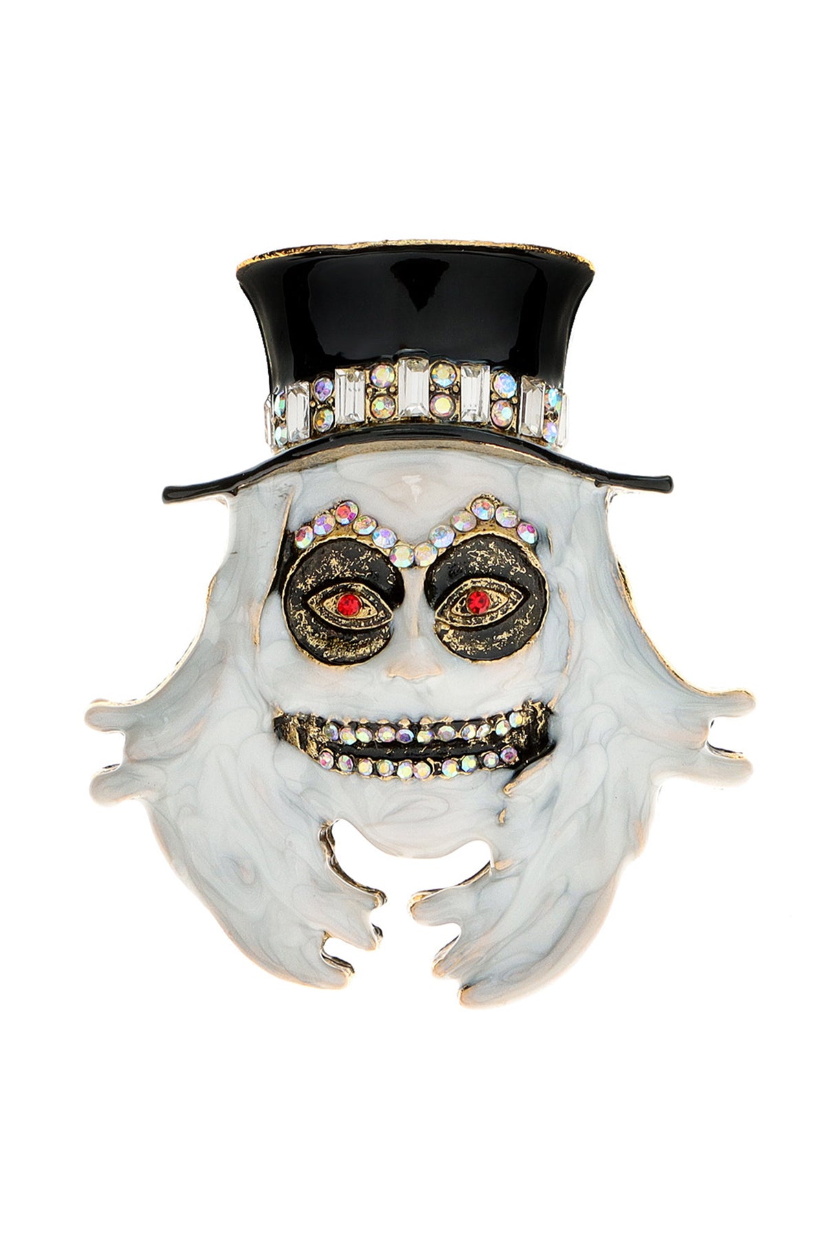 White Ghost Wearing Hat Rhinestone Brooch PA4950