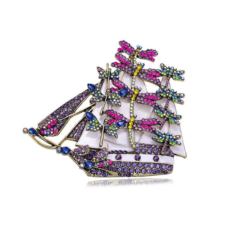 Dragonfly Sailboats Rhinestone Brooch PA4996