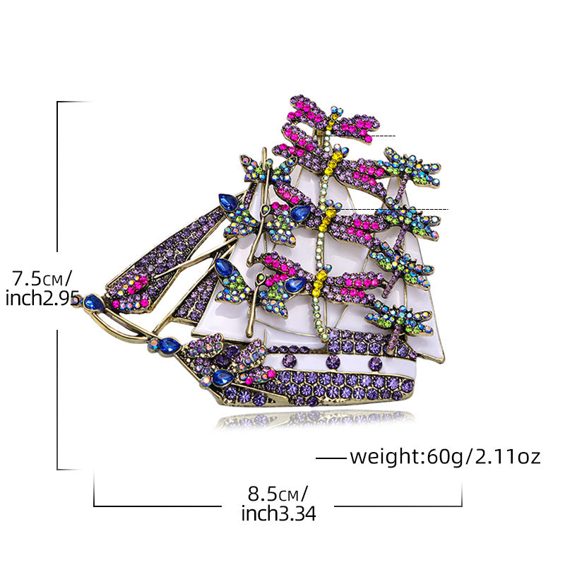 Dragonfly Sailboats Rhinestone Brooch PA4996