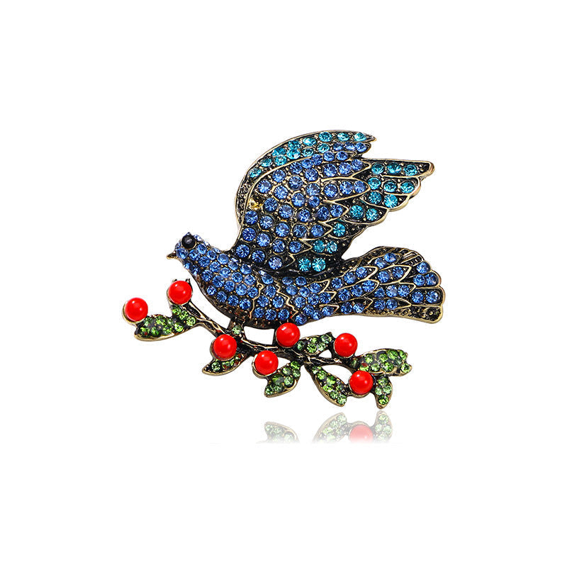Floral Bird Rhinestone Brooch PA5002