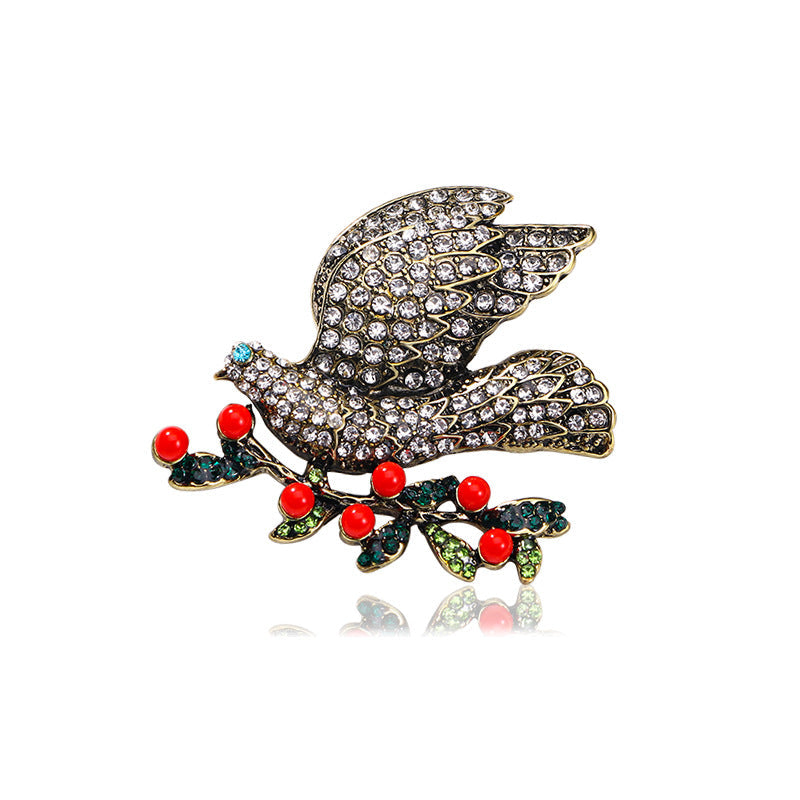 Floral Bird Rhinestone Brooch PA5002