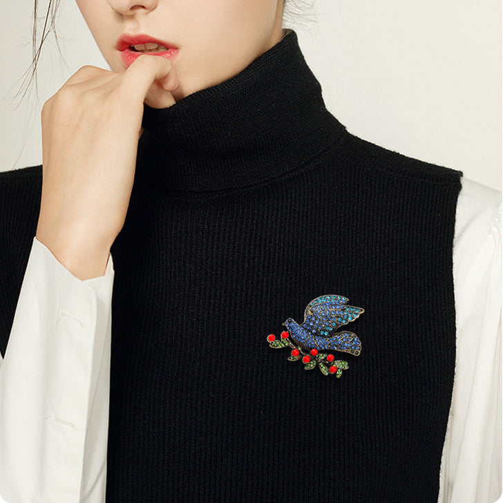 Floral Bird Rhinestone Brooch PA5002