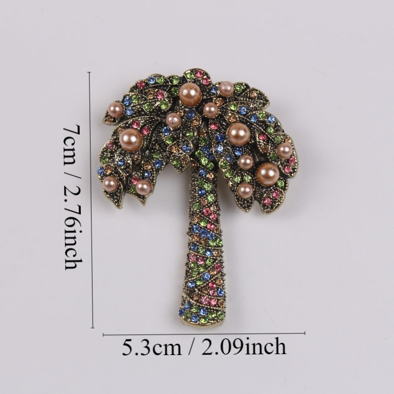 Coconut Tree Pearl Rhinestone Brooch PA5010