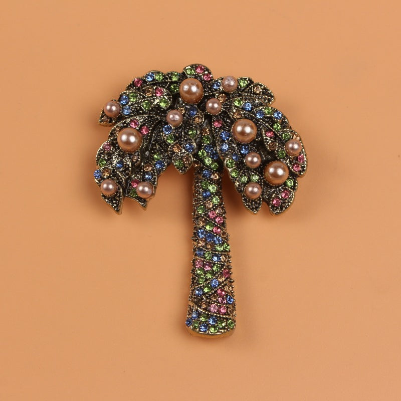 Coconut Tree Pearl Rhinestone Brooch PA5010