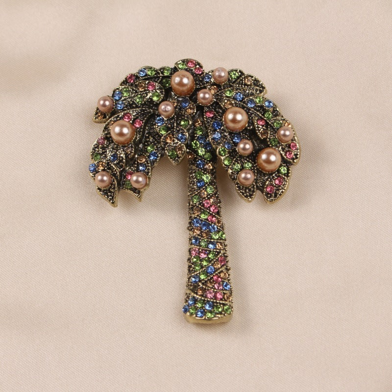 Coconut Tree Pearl Rhinestone Brooch PA5010