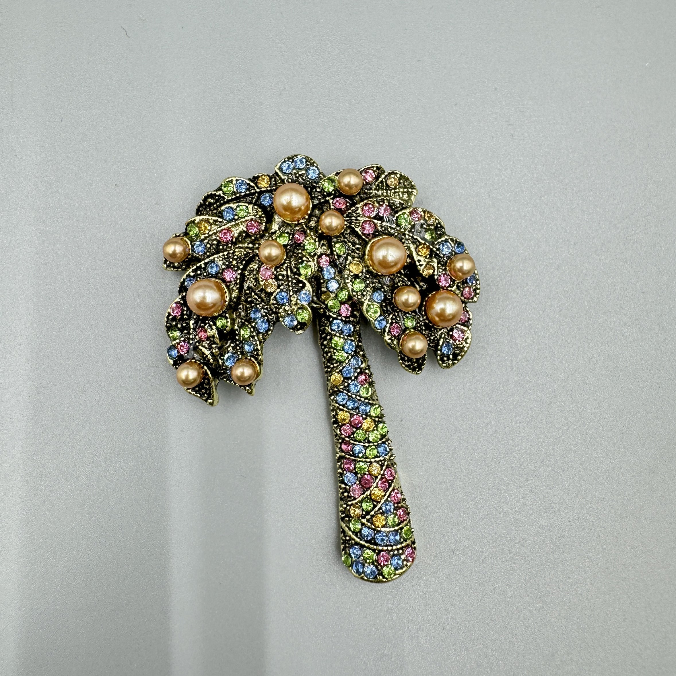 Coconut Tree Pearl Rhinestone Brooch PA5010