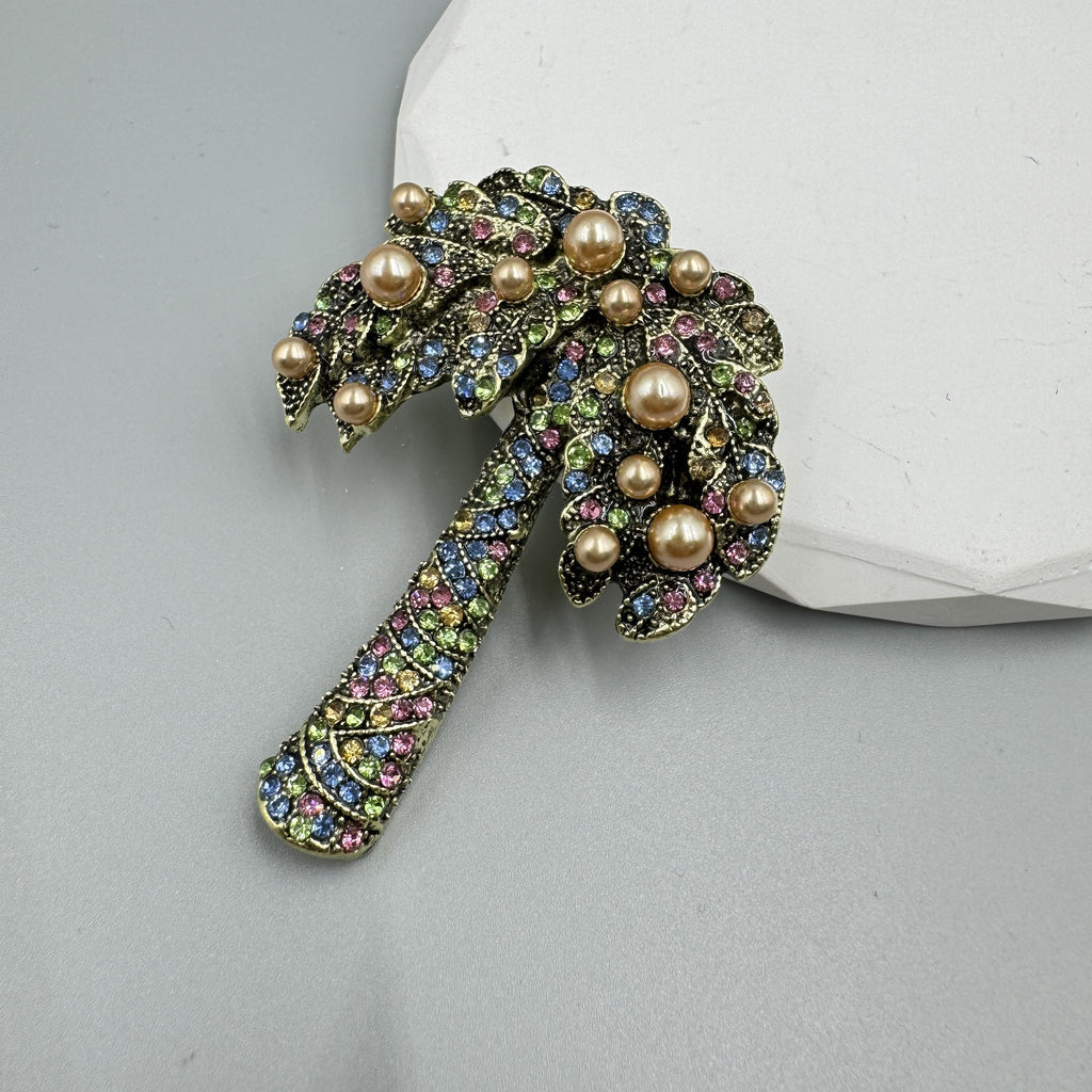 Coconut Tree Pearl Rhinestone Brooch PA5010