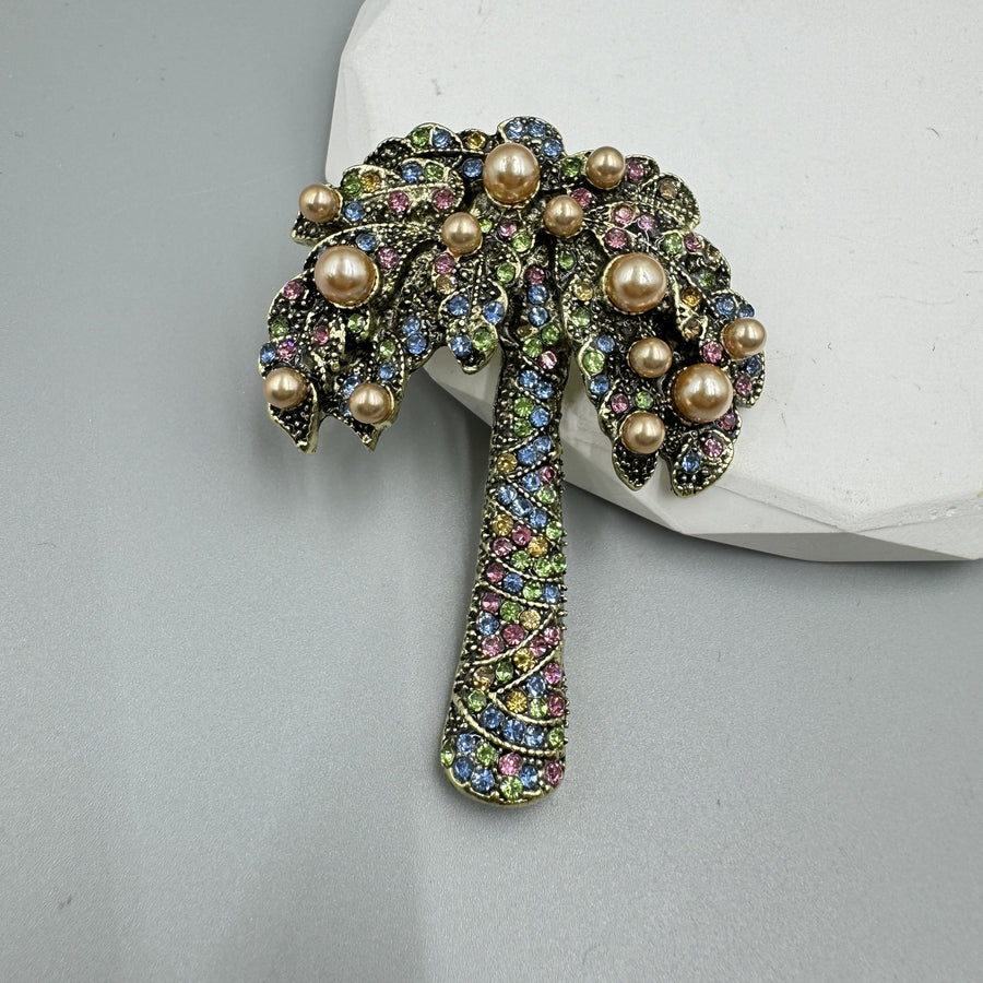 Coconut Tree Pearl Rhinestone Brooch PA5010