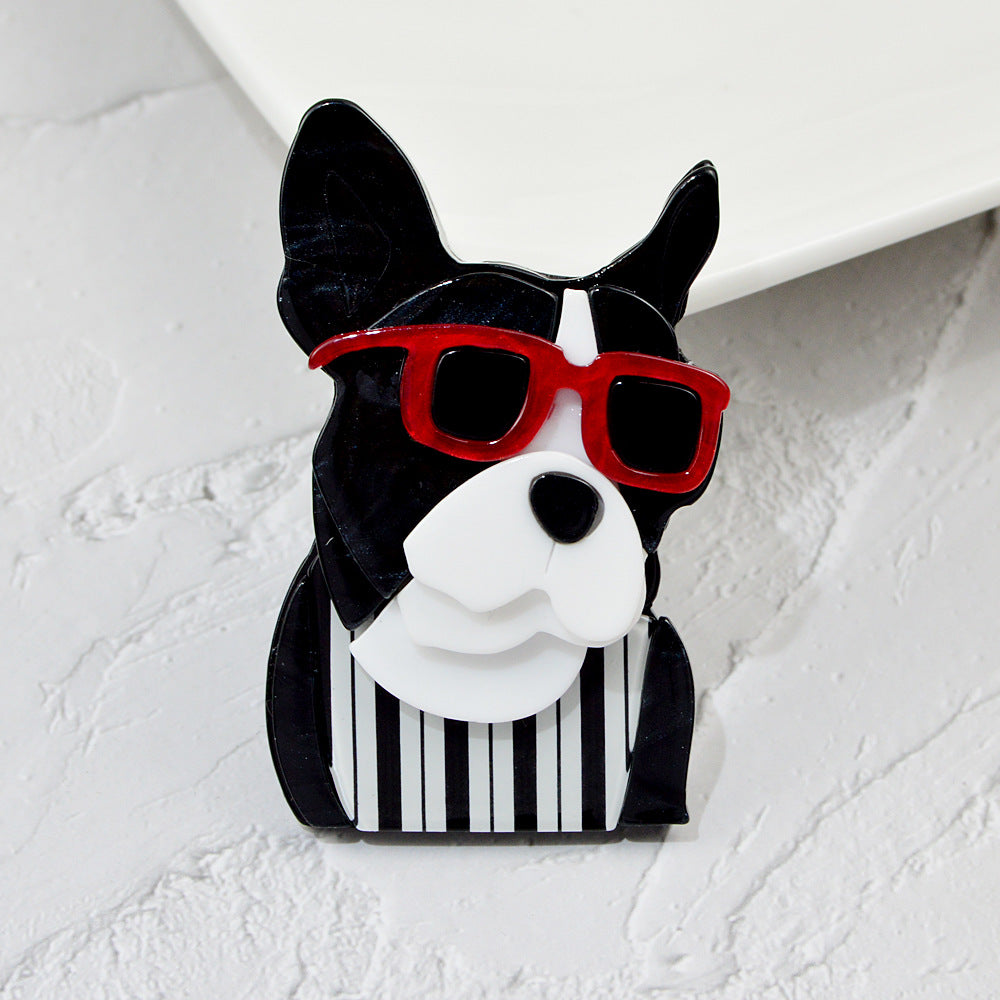Dog Wearing Glasses Acrylic Brooch PA5015