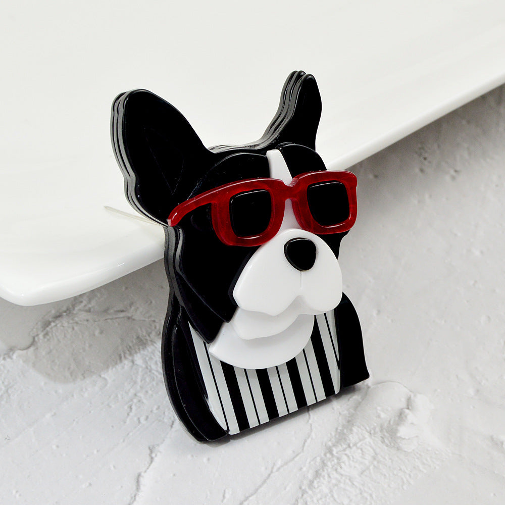 Dog Wearing Glasses Acrylic Brooch PA5015