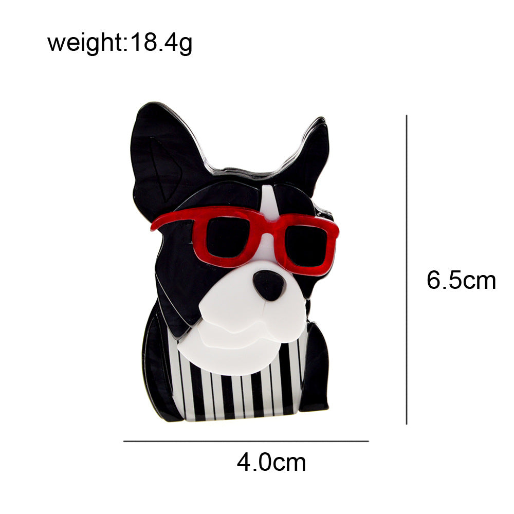 Dog Wearing Glasses Acrylic Brooch PA5015